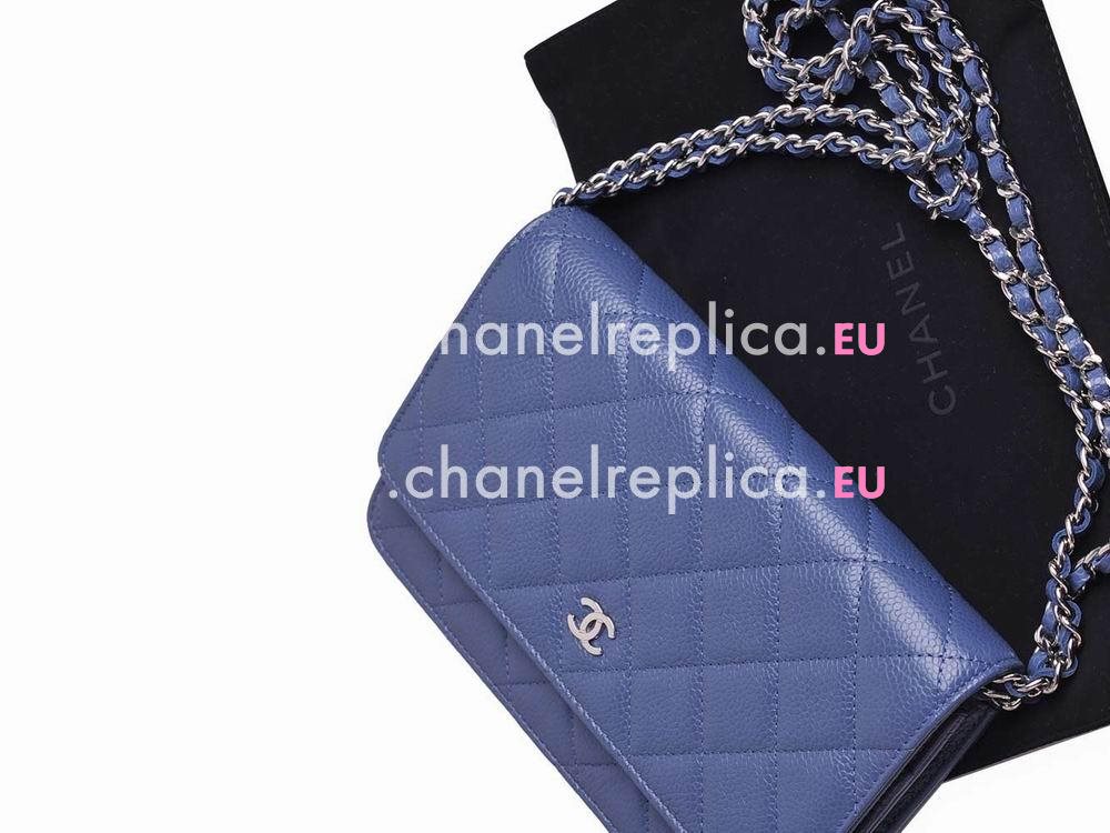 Chanel Lambskin Silver Chain Woc Bag Blue A33814BL