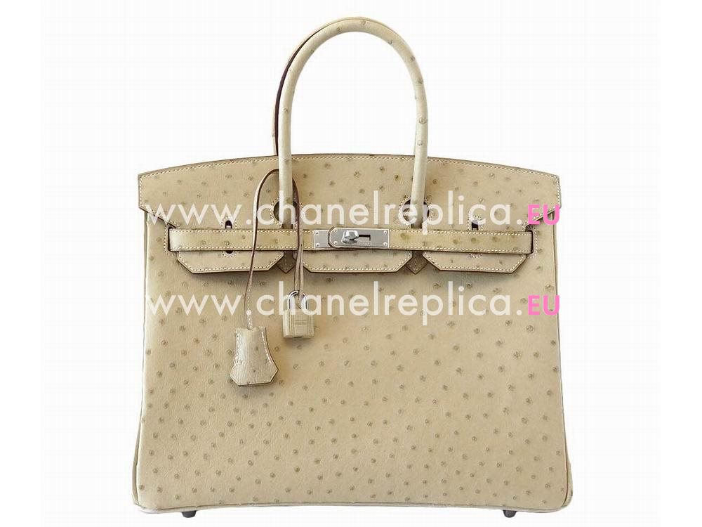 Hermes Birkin 35 Ostrich Parchemin Palladium Hand Sew Bag H1035COG