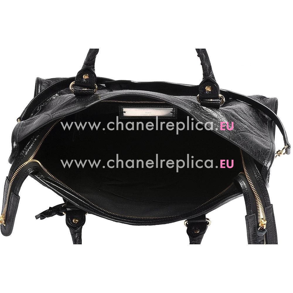 Balenciaga Classic City Gold Button Sheepskin Motorcycle Bag Black B7021405