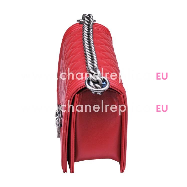 Chanel Red Lambskin Anti-silver Chain Medium Boy Handbag A67086LRD