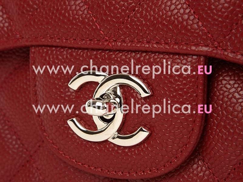 Chanel Caviar Jumbo Double Flap Bag Red Silver Chain A58600Y06500