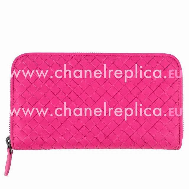 Bottega Veneta Classic Weave Zipper Nappa Wallet In Peach B6110725