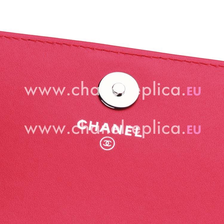Chanel Cherry Red Patent Leather Silver Hardware Boy Wallet With Shoulder Bag A80382V-CHERRY