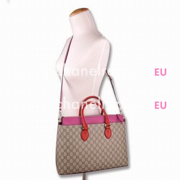 Gucci GG Supreme Calfskin PVC Shoulder/Handle Bag In Khaki Red G559458
