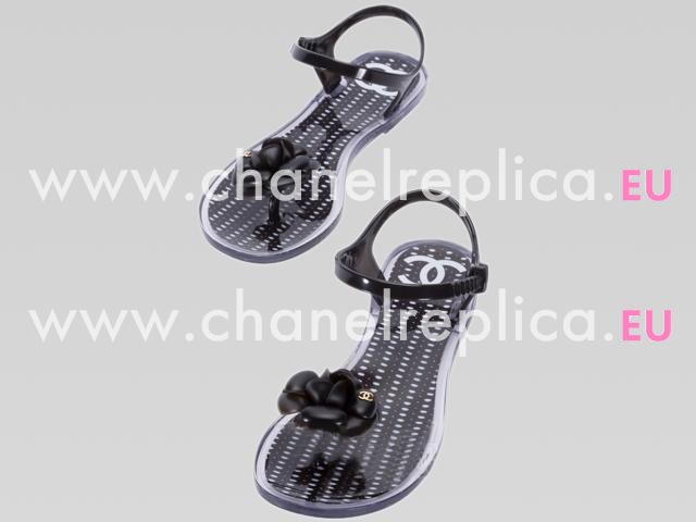 2013 Chanel Double C Camellia Strappy Sandals In Black A46899