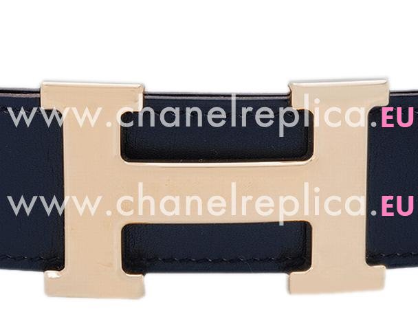 Hermes Gold H Buckle Black-Brown Calfskin Leather Two-sided Belt HB22145