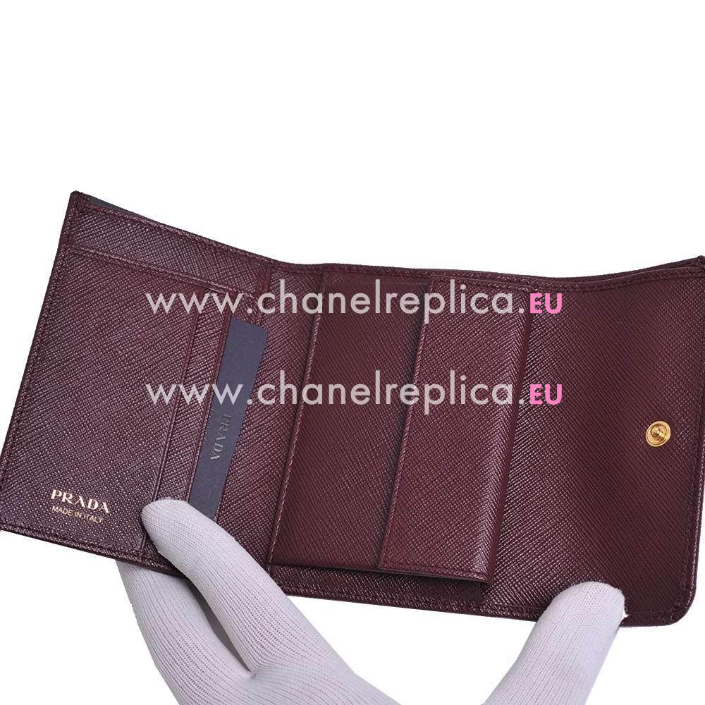 Prada Saffiano Gold Embossment Logo Cowhide Loose Change Wallet In Deep Burgundy PR61017038