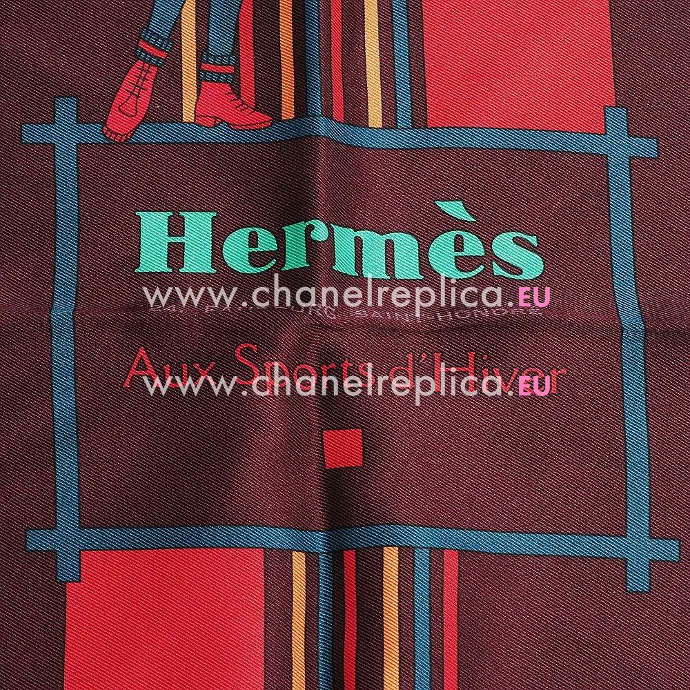 Hermes Aux Sports D Hiver Olympics Silk Scarf Green Red H6102834
