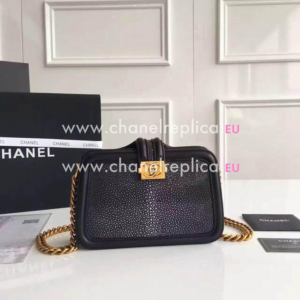 Chanel Classic Gold Hardware Trichogaster leeri Leather Shoulder Bag Black C6120406