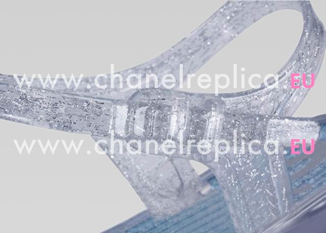 2013 Chanel Double C Camellia Strappy Sandals In Blue A44027