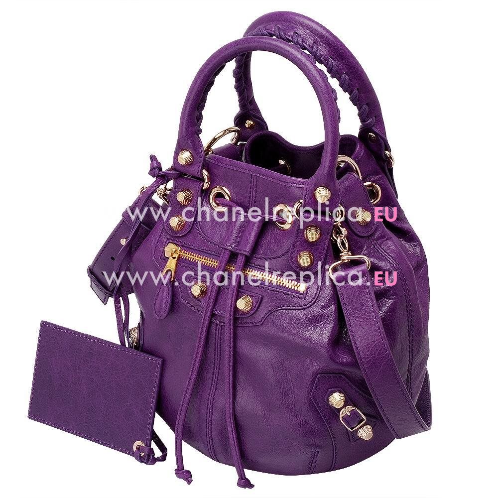 Balenciage Pompon Lambskin Gold hardware Classic Mini Bag Purple B4664150