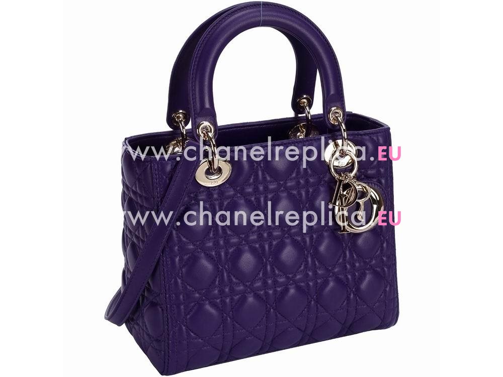Dior Lady Dior Lambskin Leather Bag Purple D2899