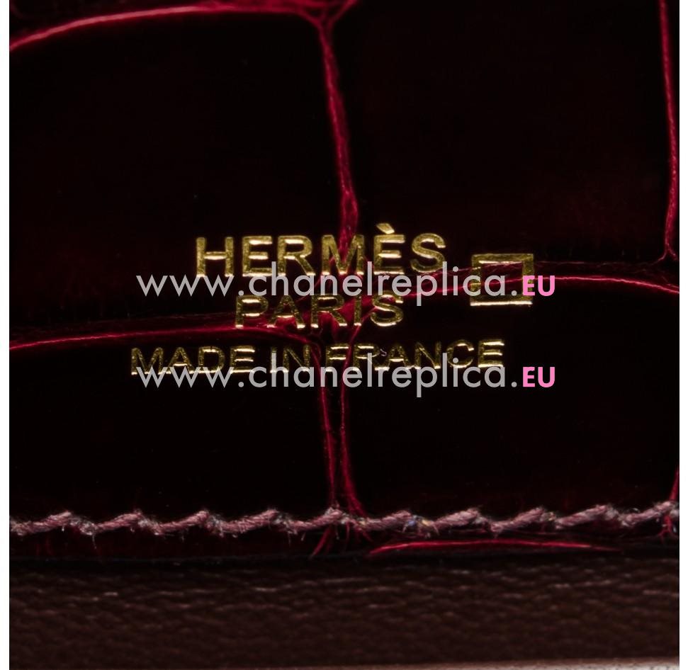 Hermes Bordeaux Shiny Alligator Mini Kelly Pochette Light Gold (Permabrass) Hardware HK1022SPG