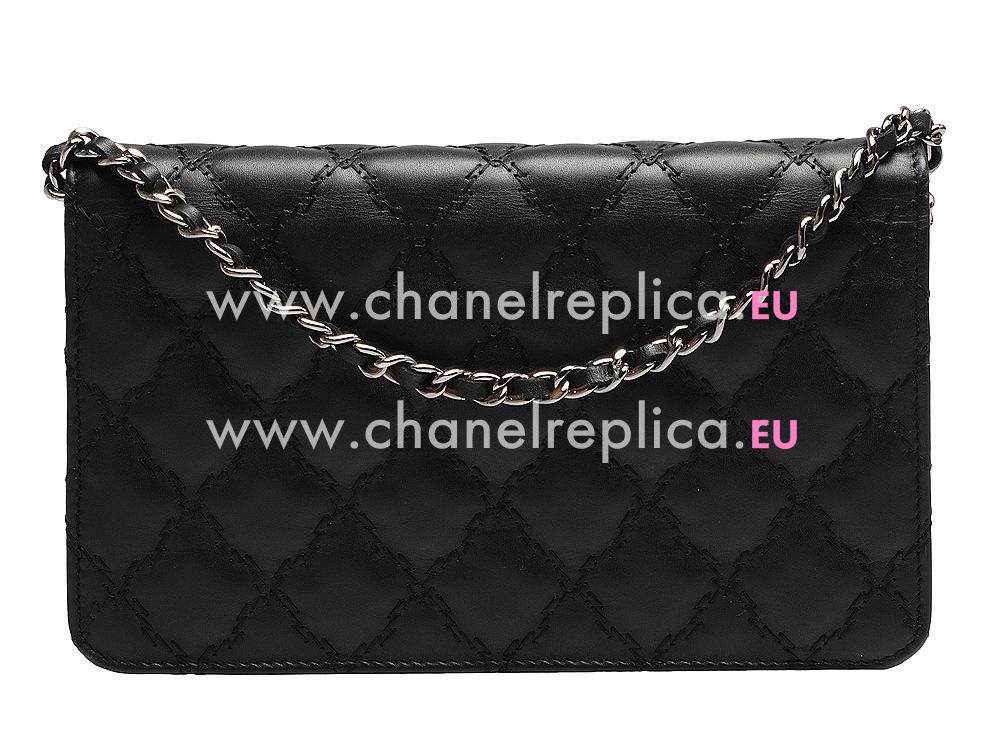 Chanel Lambskin Silver Chain Lightning Stitch Woc Bag Black A55317