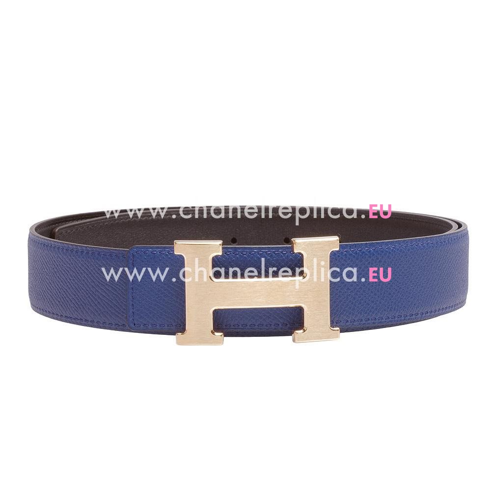 Hermes Gold H Buckle Black-Navy Calfskin Leather Two-sided Belt H55N47