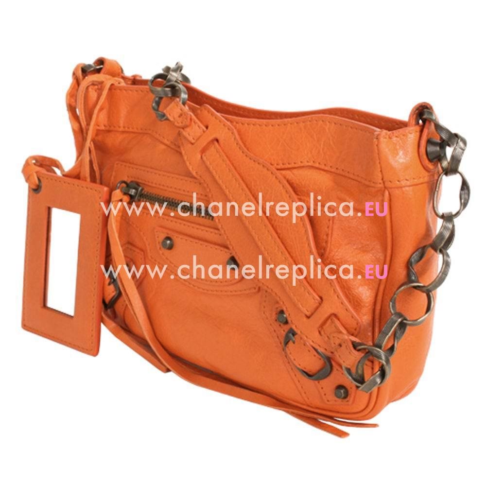 Balenciage Miroir Calfskin Aged Brass hardware Bag Orange B2055070