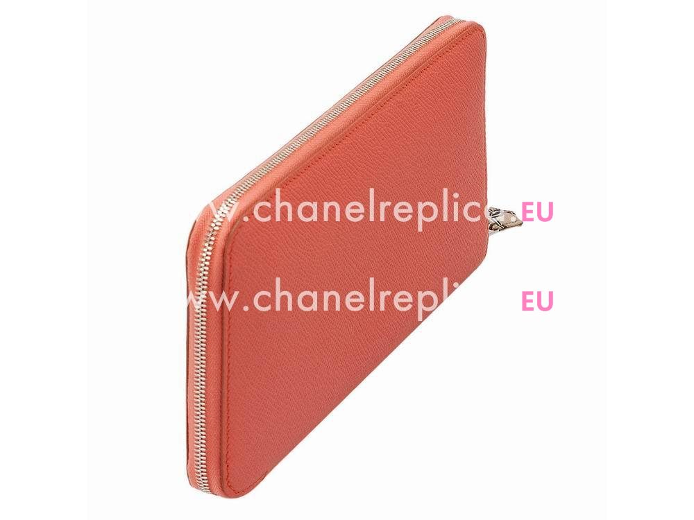 Hermes Silk In Epsom Leather Long Wallet Pink Orange H59894