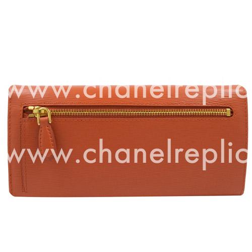 Prada Saffiano Gold Embossment Logo Cowhide Wallet In Orange PR499D32