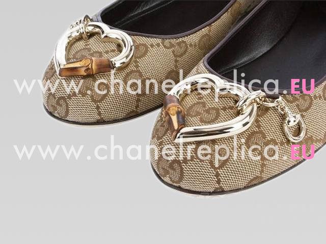 Gucci Beige/Brown canvasHeart Bit ballet flats Shoes 317585