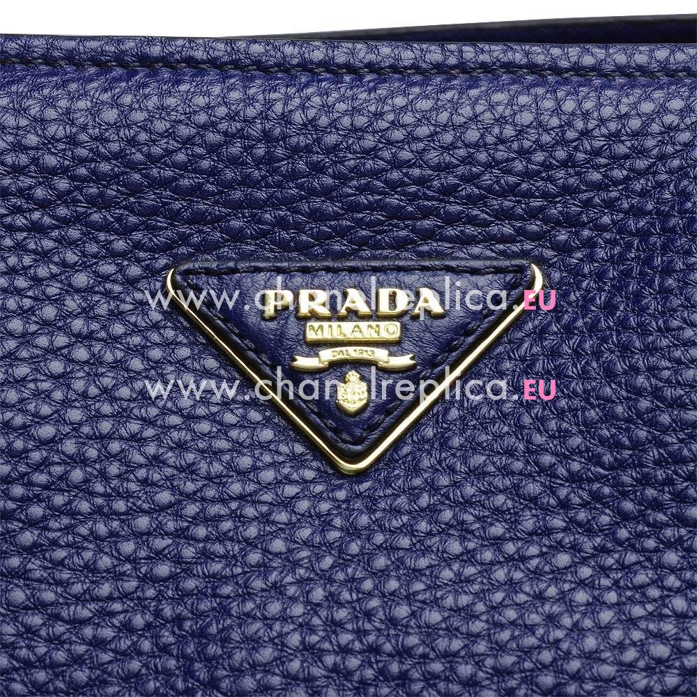 Prada Vitello Daino Triangle Logo Caviar Calfskin Should/handbag Deep Blue PR5635386