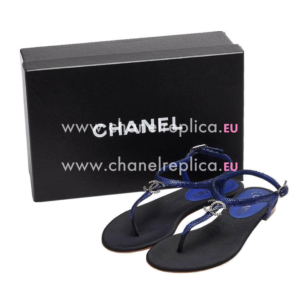 Chanel Classic CC Logo Sheepskin Sandals Blue C7030105
