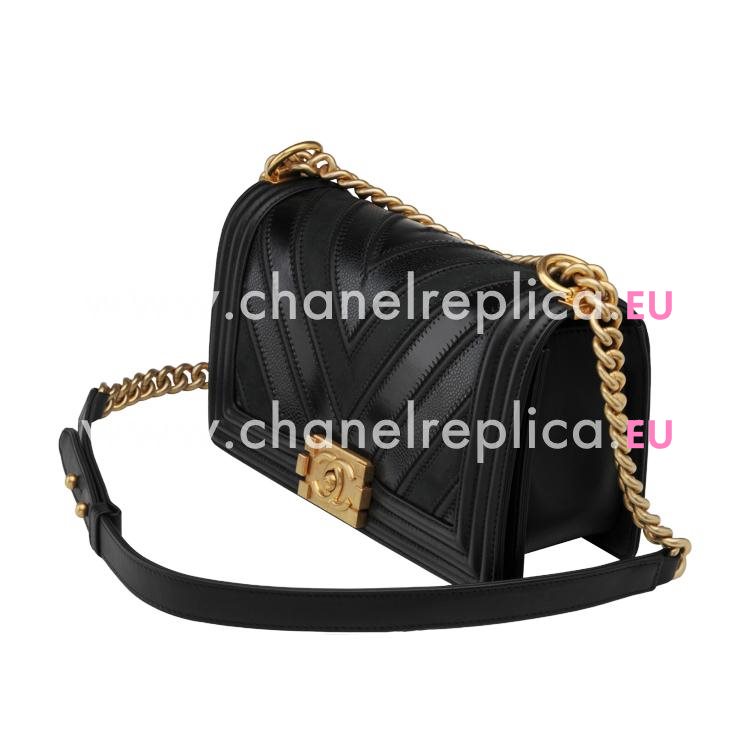 Chanel Black Calfskin Chevron Gold Chain Medium Handbag A67086C