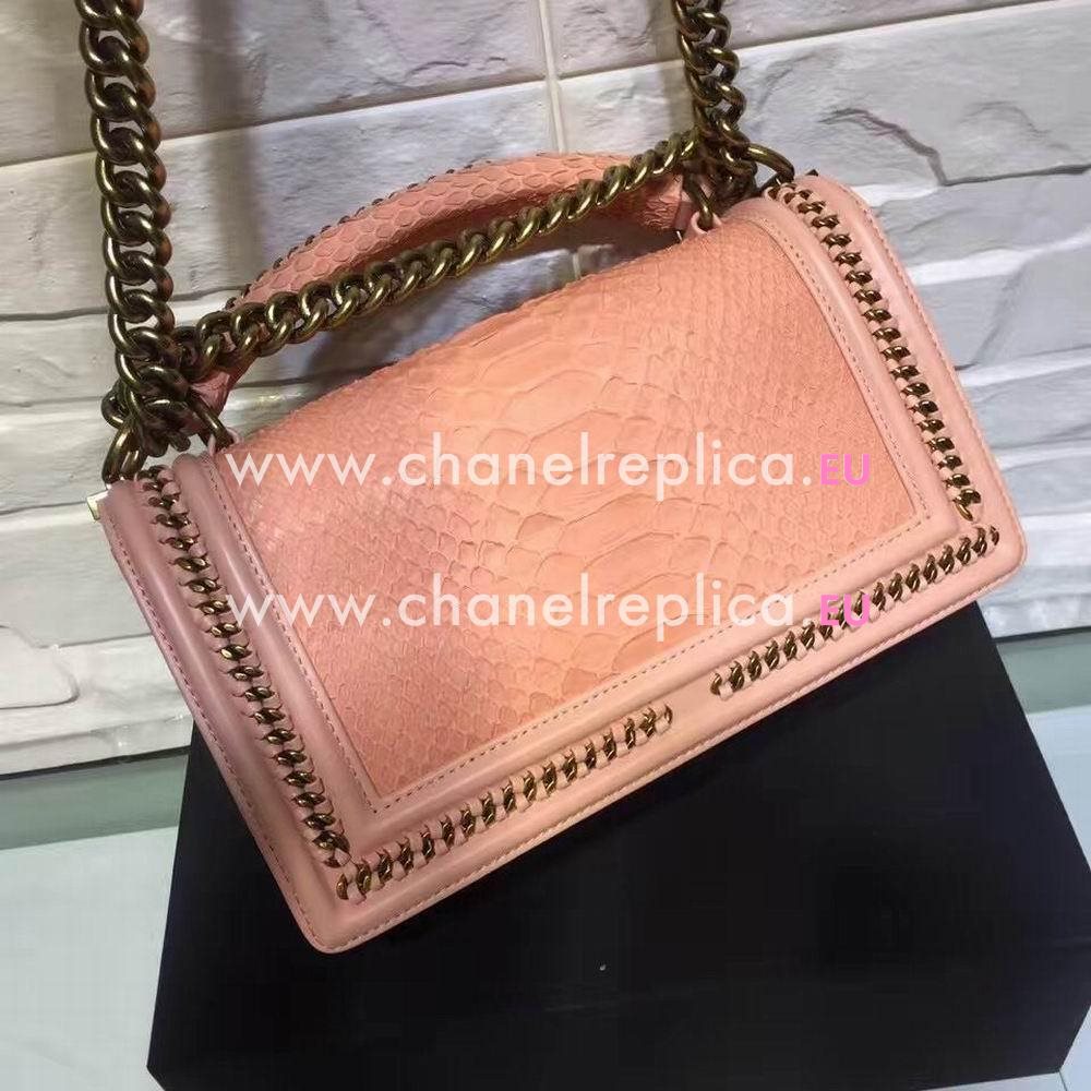 CHANEL LeBoy Copper Hardware South Africa python skin Boy Bag in Rose Pink C6121105