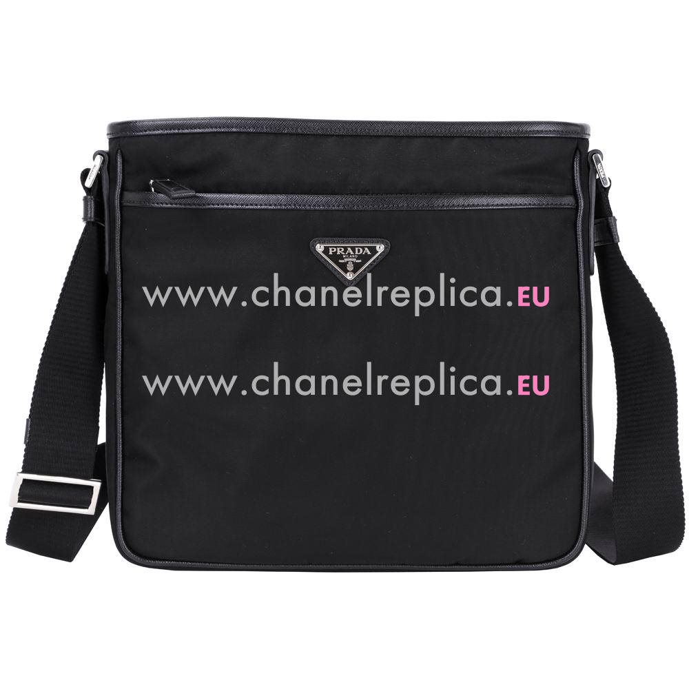 Prada Classic Triangle Logo Nylon Message Bag Black P7021606