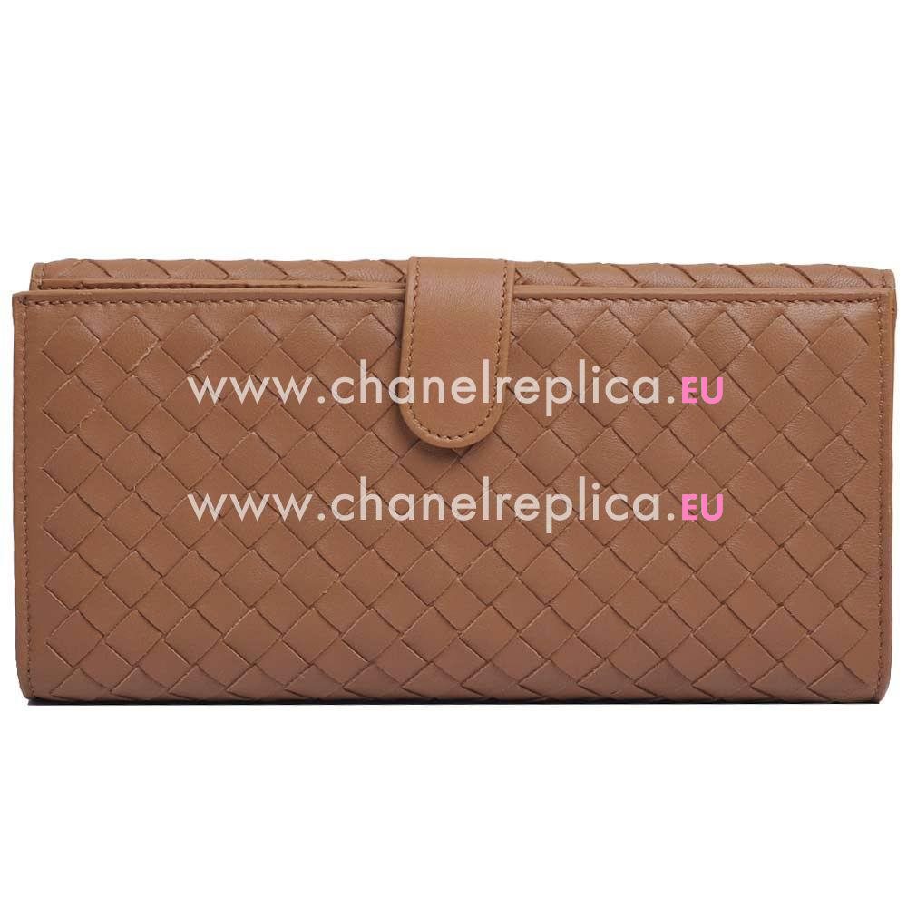 Bottega Veneta Classic Weave Zipper Leather Wallet In Camel B6110722