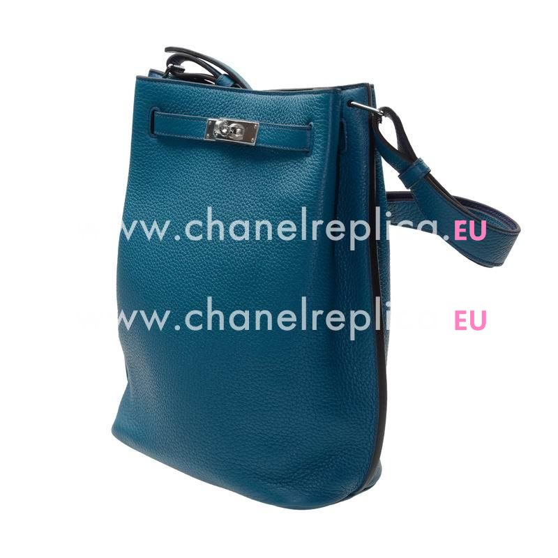 Hermes So Kelly 22 Blue Togo Leahter Handbag With Palladium Hardware HS22W7L7