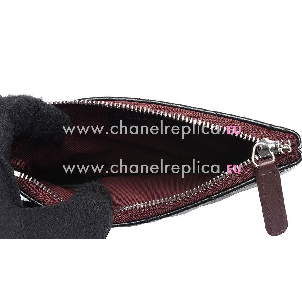 CHANEL Rhomboids Silvery Hardware Lambskin Zipper Wallet in Black C7090704