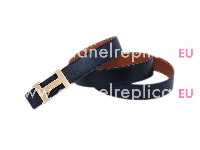 Hermes Gold H Buckle Black-Brown Calfskin Leather Two-sided Belt HB22145