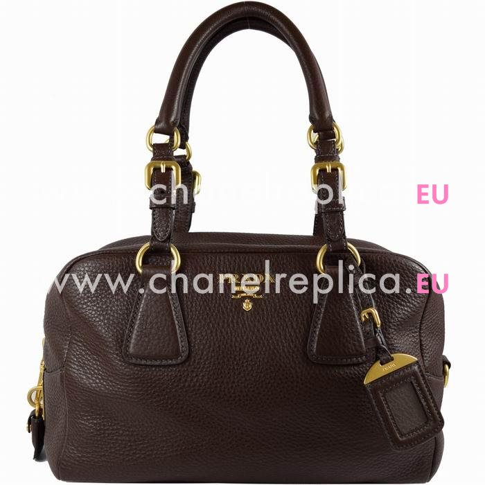 Prada Saffiano Calfskin Triangle Logo Boston Bag Deep Coffee PB3091M2