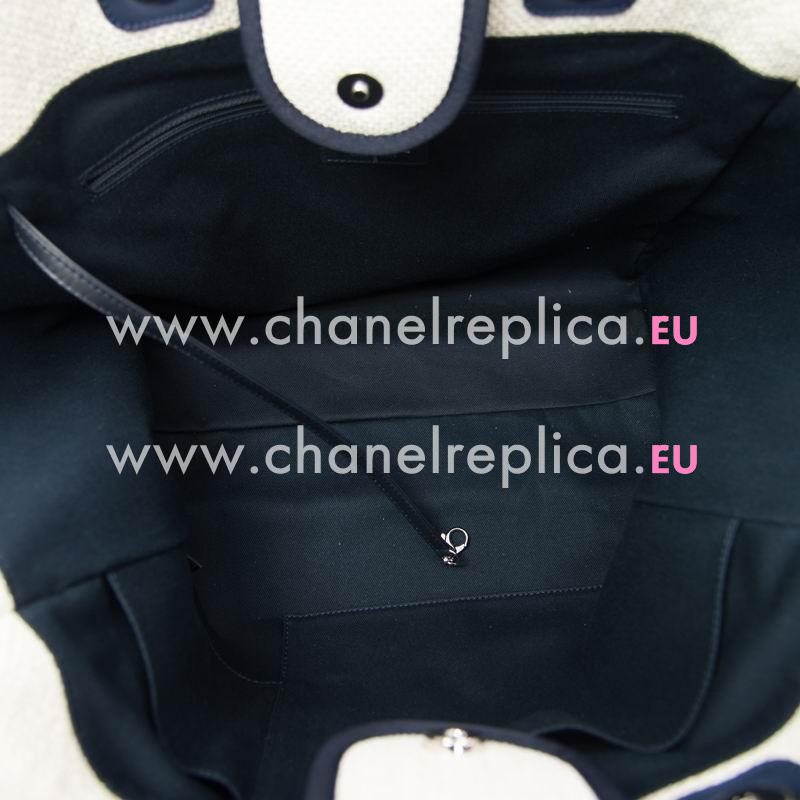 Chanel Deauville Double CC LOGO Denim Canvas Calfskin Silver Chain Bag A66941CLWB