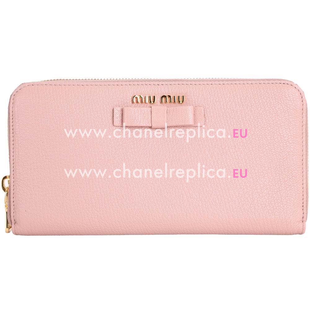 Miu Miu Madras Bowknot Nappa Zipper Wallet In Pink Bare Skin M7031403