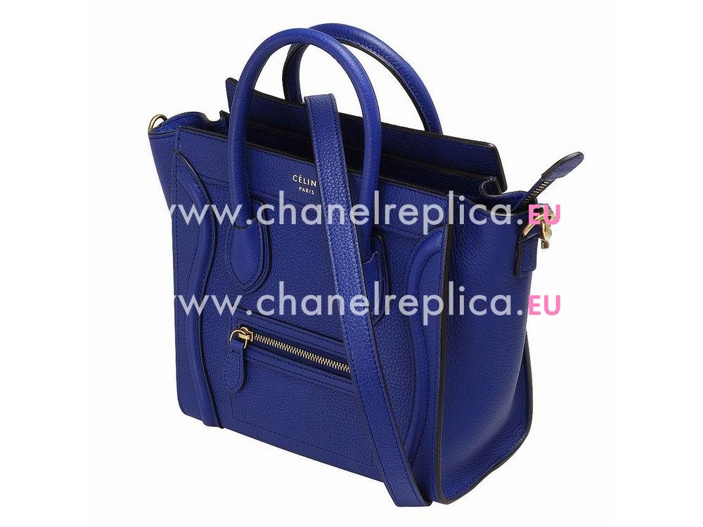 Celine Square Luggage Bubble Calfskin Nano Mini Gold Sapphire Blue CE544559