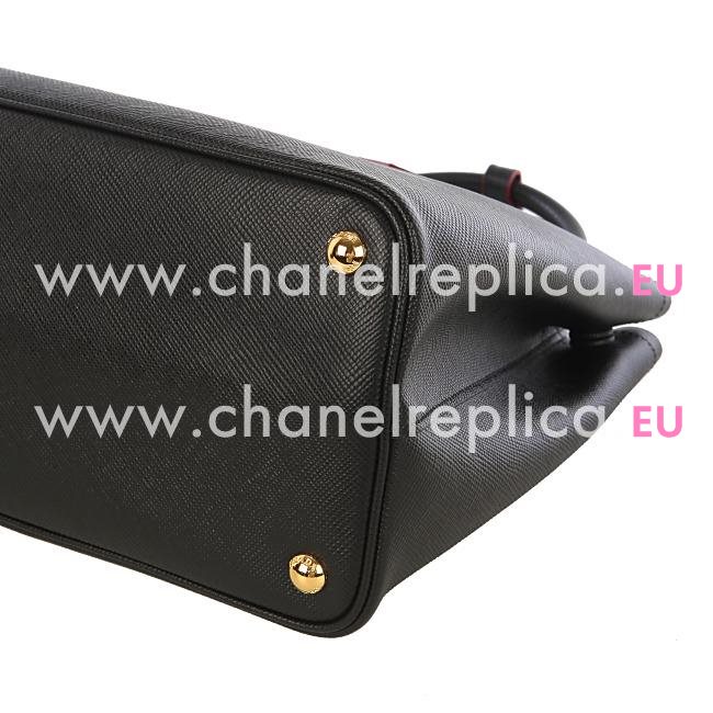 Prada Saffiano Cuir Small Double Tote Bag Black BN2775-2A4A-F0002