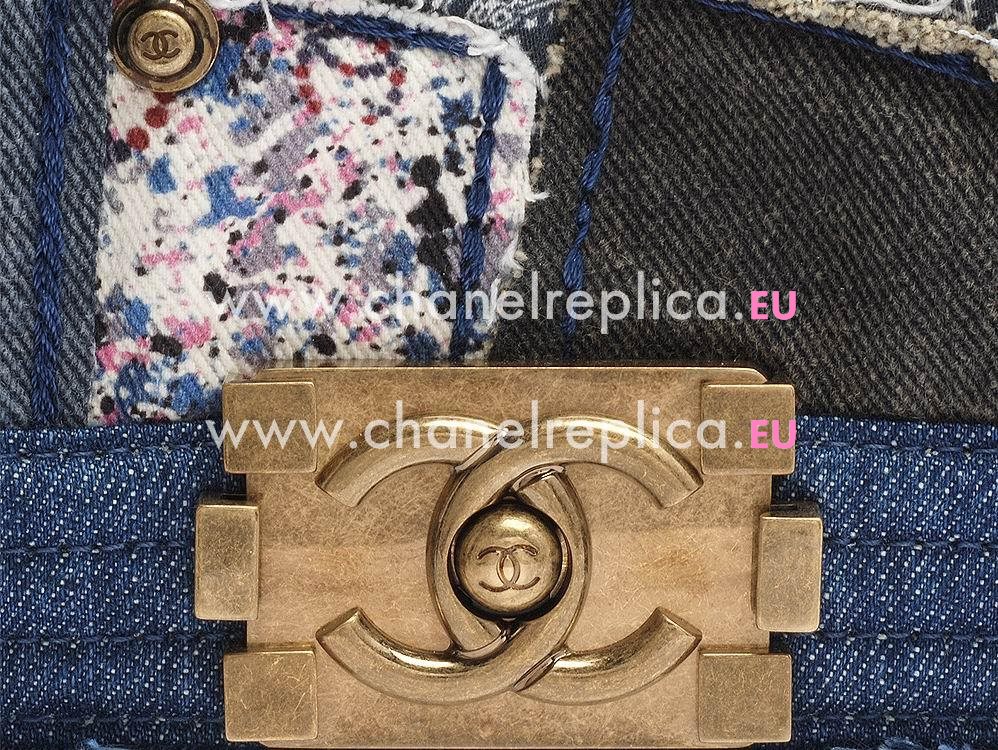 Chanel Boy Bag Patchwork Denim Flap Bag In Blue A92867-BLUE-GP