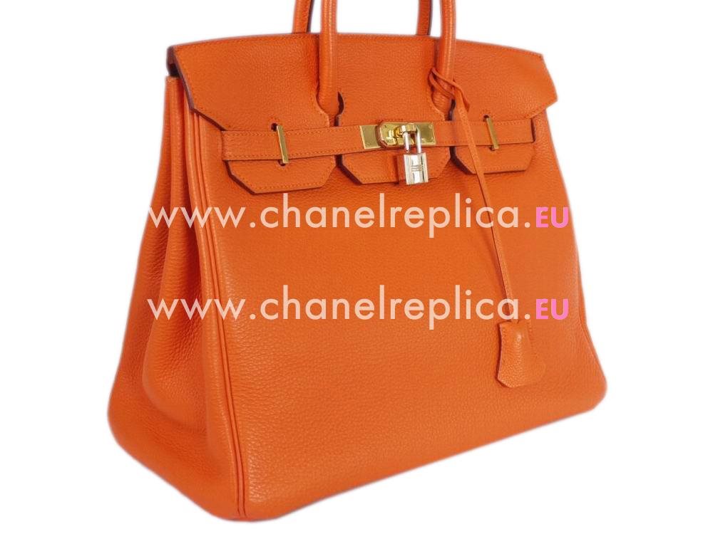 HERMES BIRKIN 35 TOGO Leather Bag Orange Gold Hardware Hand Sew H1043OGH