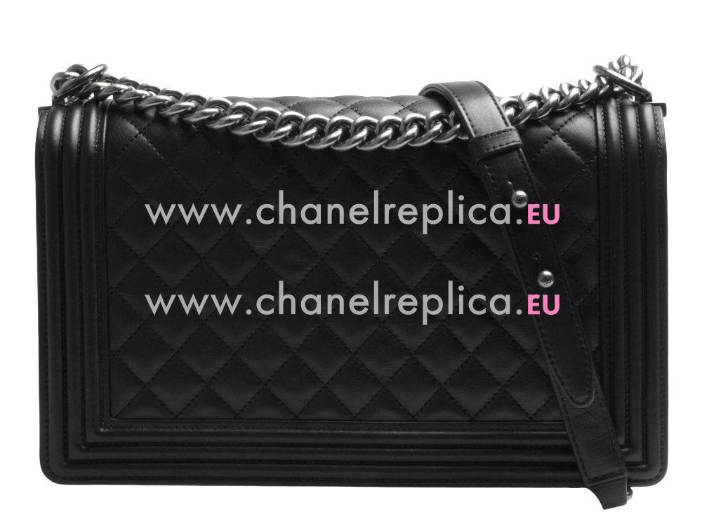 Chanel Calfskin Antique-Silver Chain 28cm Boy Bag Black A58029