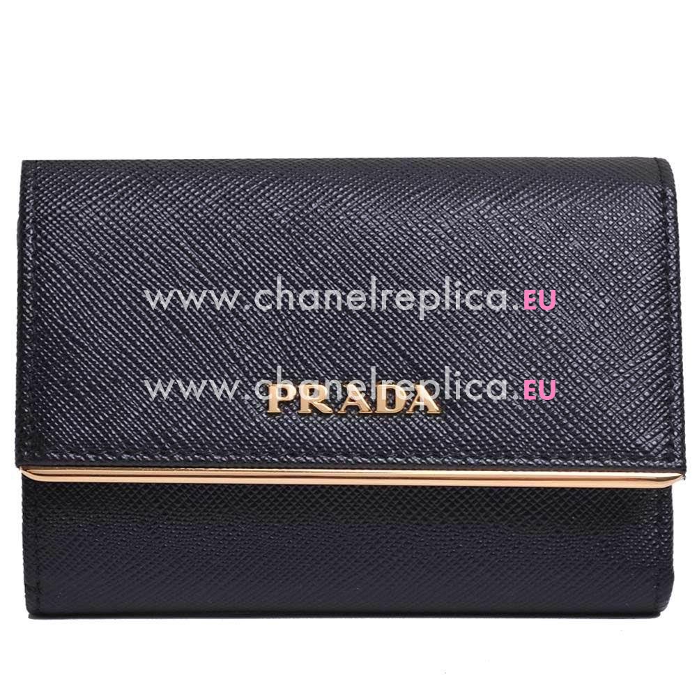 Prada Saffiano Patina Embossment Logo Cowhide Loose Change Wallet In Black PR61017023