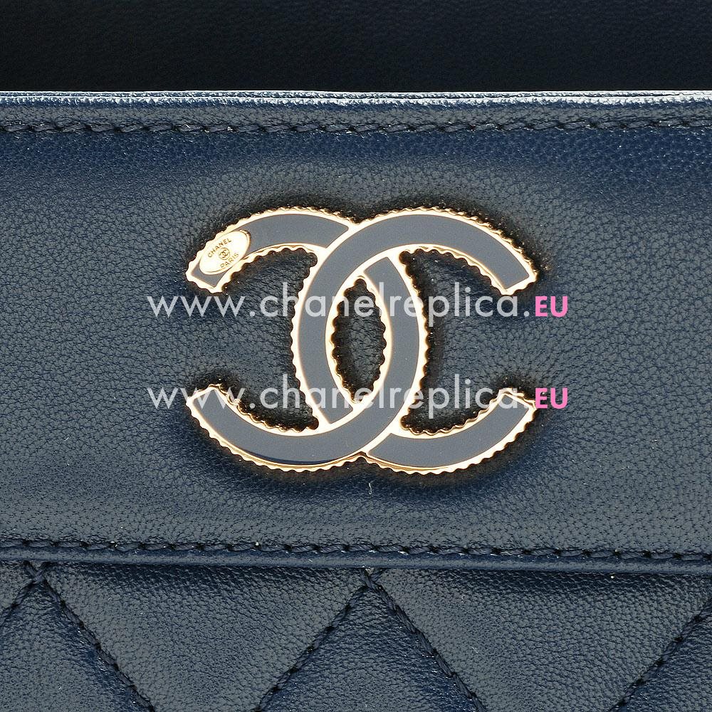 Chanel Lambskin Classic CC Gold Chain Shop Tote Deep Blue A906978