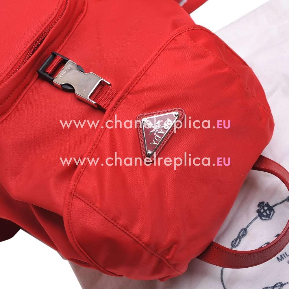 Prada Zainetto Classic Buckle Triangle Logo Calfskin Nylon Backpack Red PR7054113