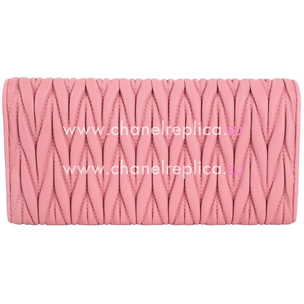 Miu Miu Matelasse Nappa Wrinkle Wallet In Pink M6122904