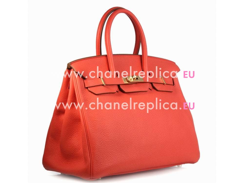 Hermes Clemence Leather Birkin 35 Watermelon Red Hand Sew H01791