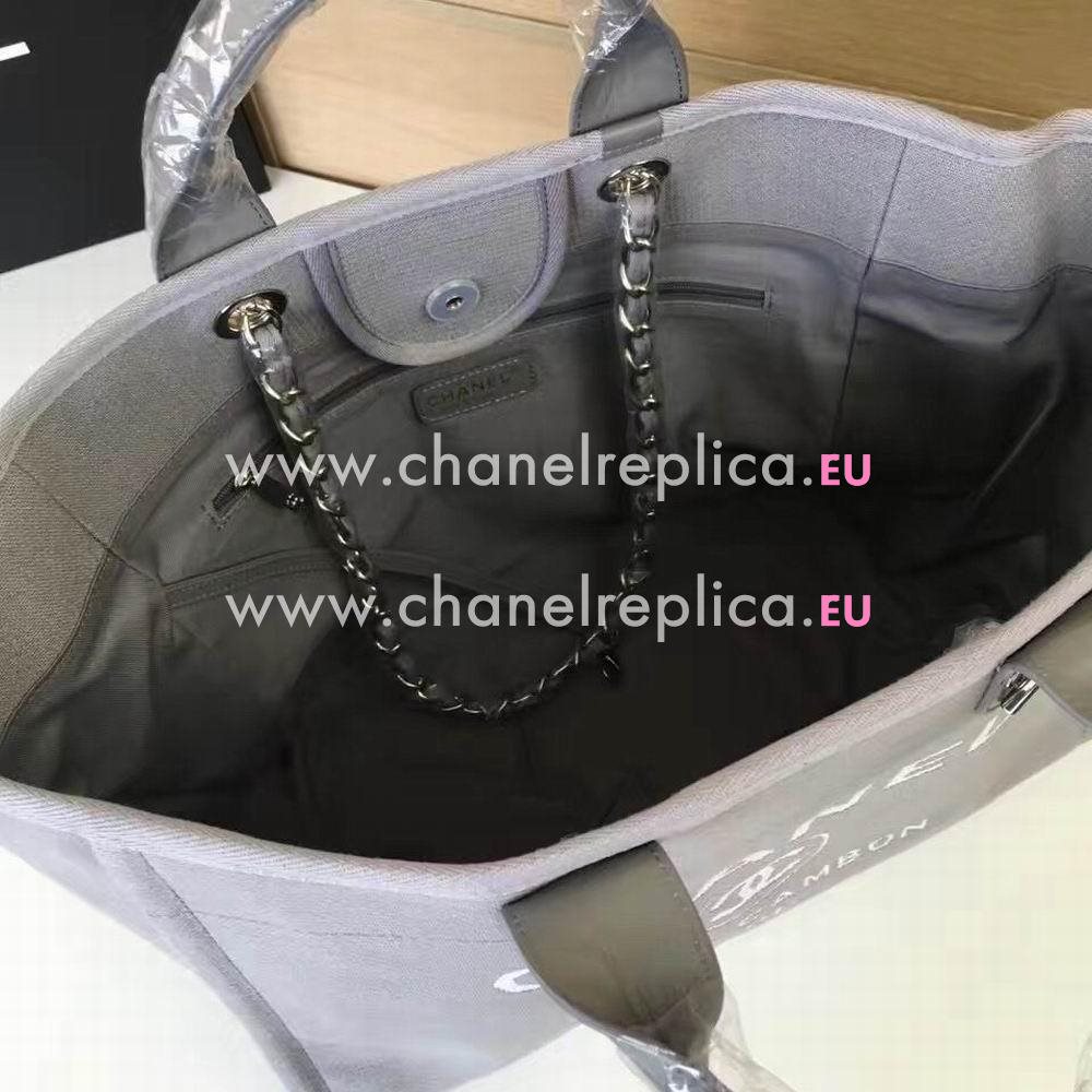 Chanel Denim Canvas Weave Shopping Beach Bag Gray C7032902
