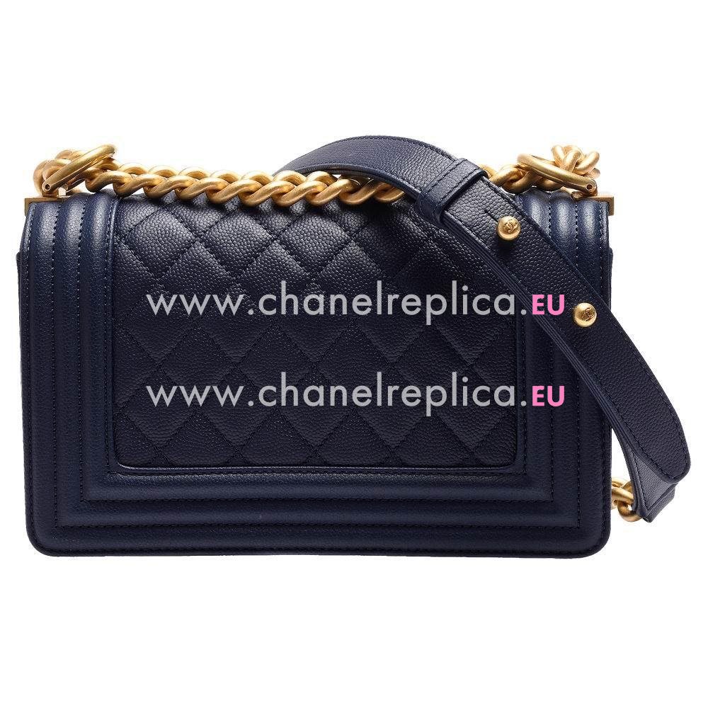 Chanel Caviar Antique-Gold Chain Boy Mini Bag Navy Blue A709C32