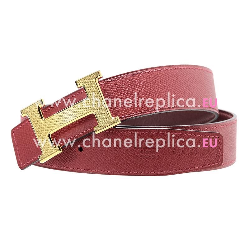 Hermes Gold H Red Epsom and Wine Red Box Leather Two-sided Belt H67N439