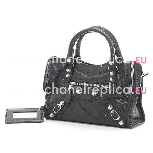 Balenciage City Lambskin Silvery hardware Classic Mini Bag Black B5578360