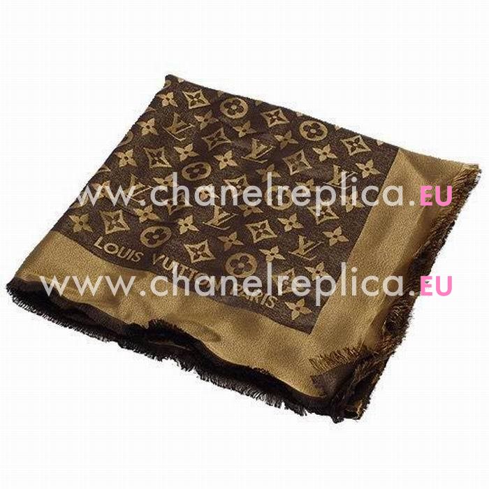 Louis Vuitton Classic Mongram Silk Wool Shawl Brown M74122
